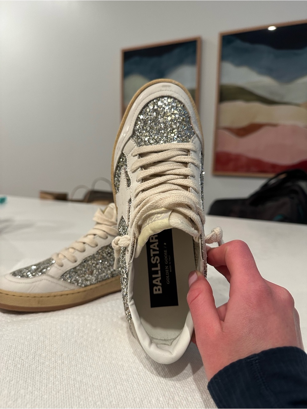 Golden Goose Women's Silver/Gold Glitter Star Sneakers - Picture 4 of 8